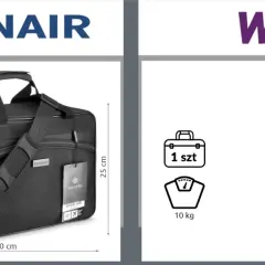 Torba podróżna 40x25x20 cm, idealna na bagaż podręczny Ryanair. Plecak 30x40x20 cm, zgodny z wymiarami plecaka Ryanair.