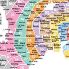 Mapa stref komunikacji miejskiej w Kopenhadze z zaznaczonymi numerami stref.