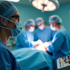 Anestezjolog w masce i czepku podczas operacji. Zastanawiasz się, ile zarabia anestezjolog?