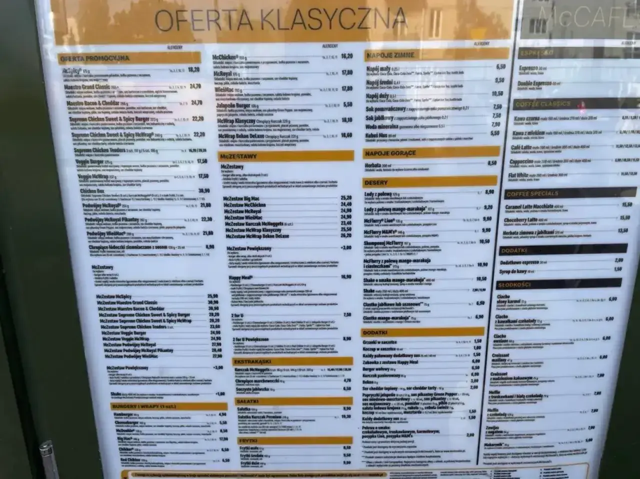 Menu McDonald's Szwajcaria, ceny McWrapów, McRoyal, McChicken, McFlurry i innych.