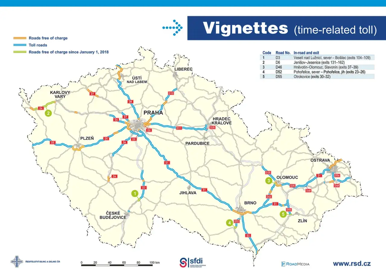 Mapa Czech z zaznaczonymi drogami płatnymi i bezpłatnymi. Planujesz podr&oacute;ż samochodem do Czech? Sprawdź, gdzie możesz jechać bez winiety.